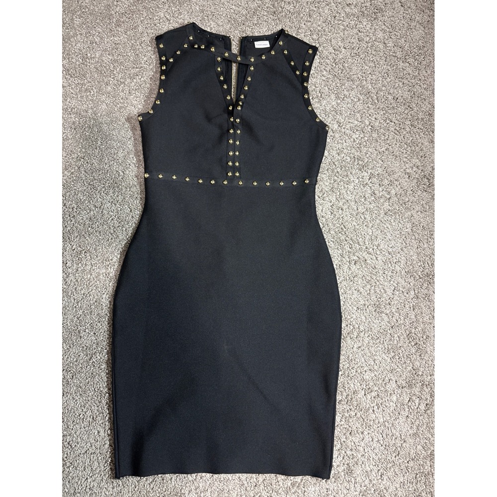 Lascana Black Bandage Dress Gold Studded Sleeveless Bodycon Sheath